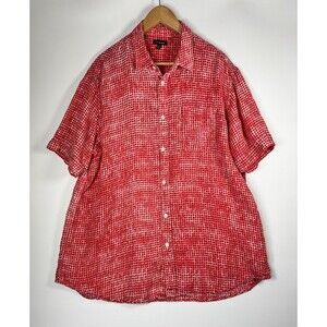 J Peterman Shirt Mens XL Red Dot Print Linen Short Sleeve Breathable Relaxed Fit